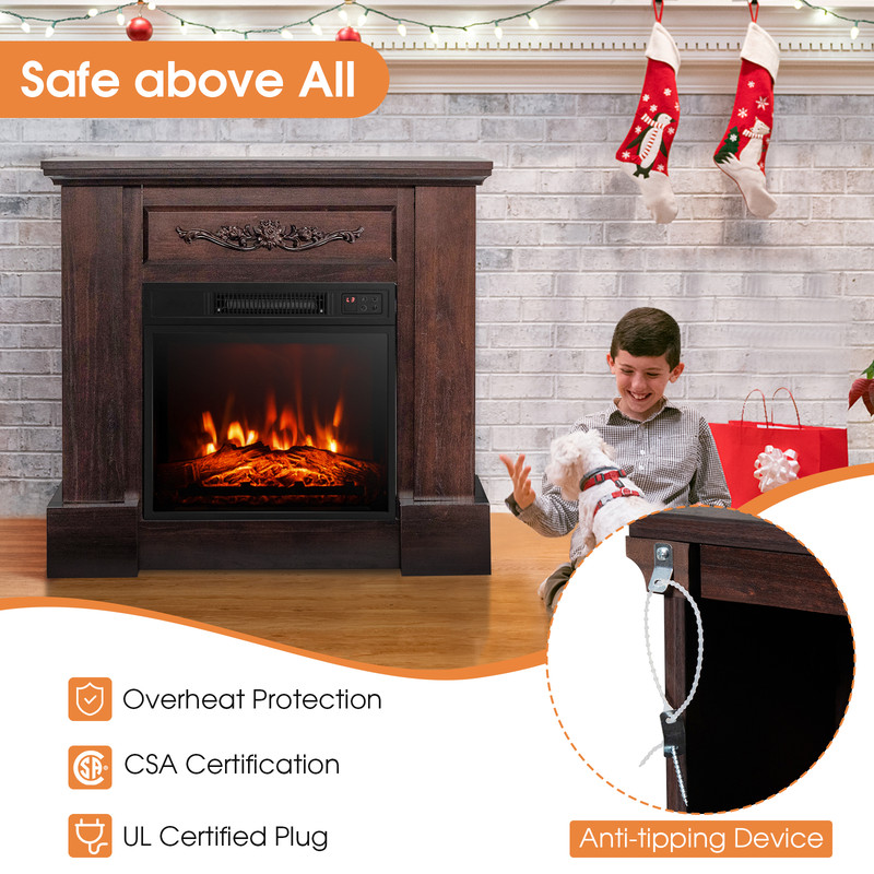 TV Stand Electric Fireplace Mantel With Remote Control Freestanding Heater With Realistic 3D Flame 5