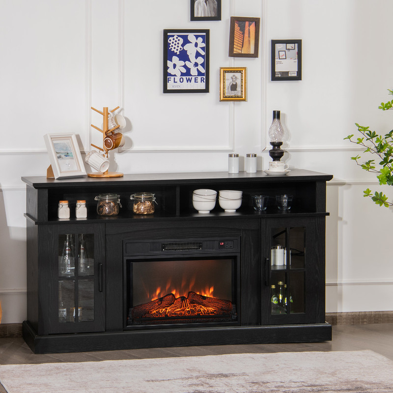 Modern Fireplace TV Console For TV With Storage Cabinets Remote And Adjustable LED Flame Heater 3