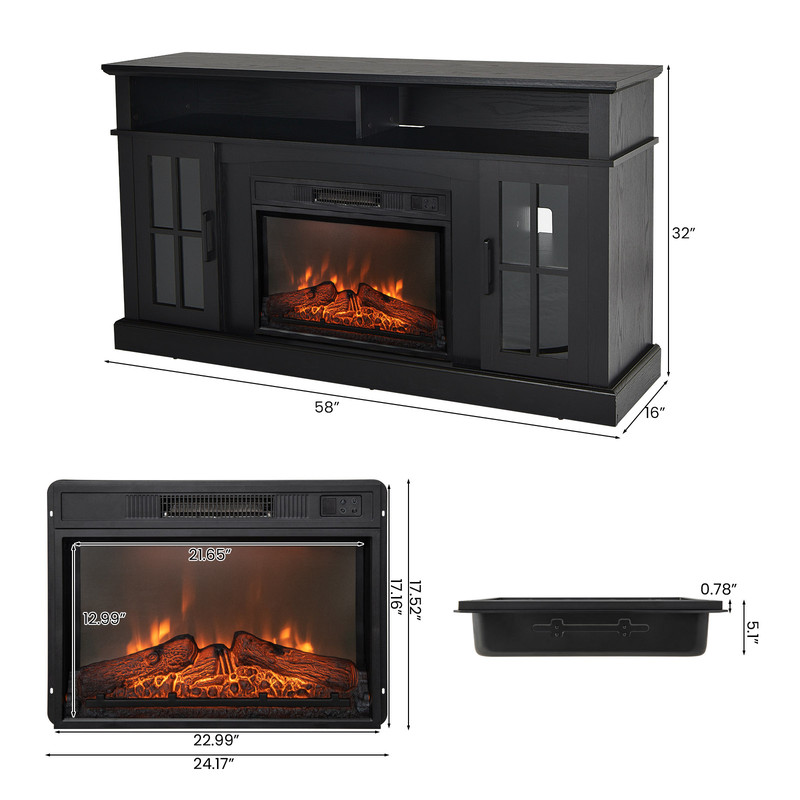 Modern Fireplace TV Console For TV With Storage Cabinets Remote And Adjustable LED Flame Heater 7