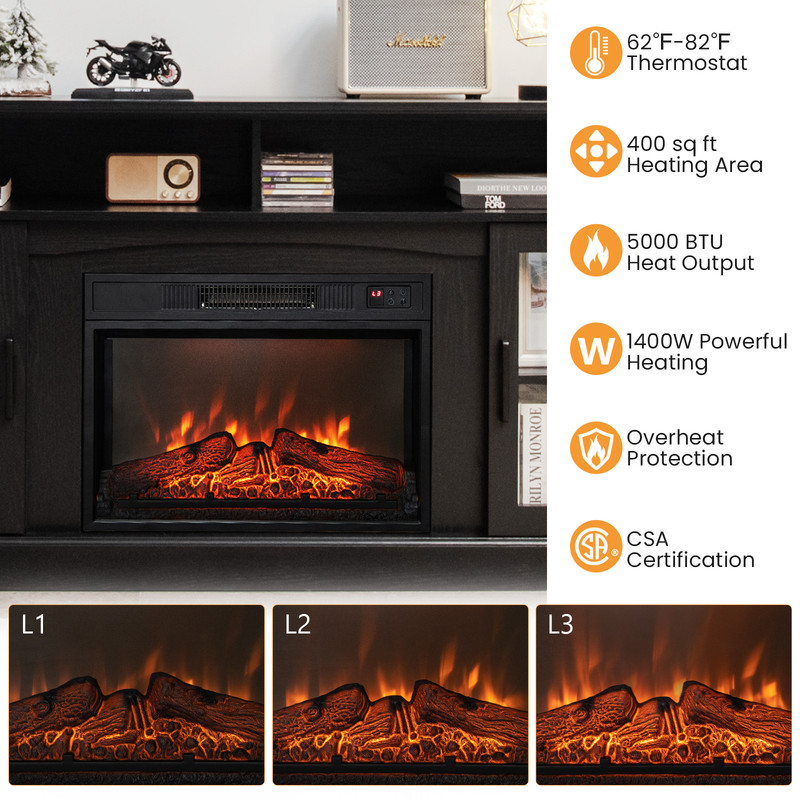 Modern Fireplace TV Console For TV With Storage Cabinets Remote And Adjustable LED Flame Heater 2