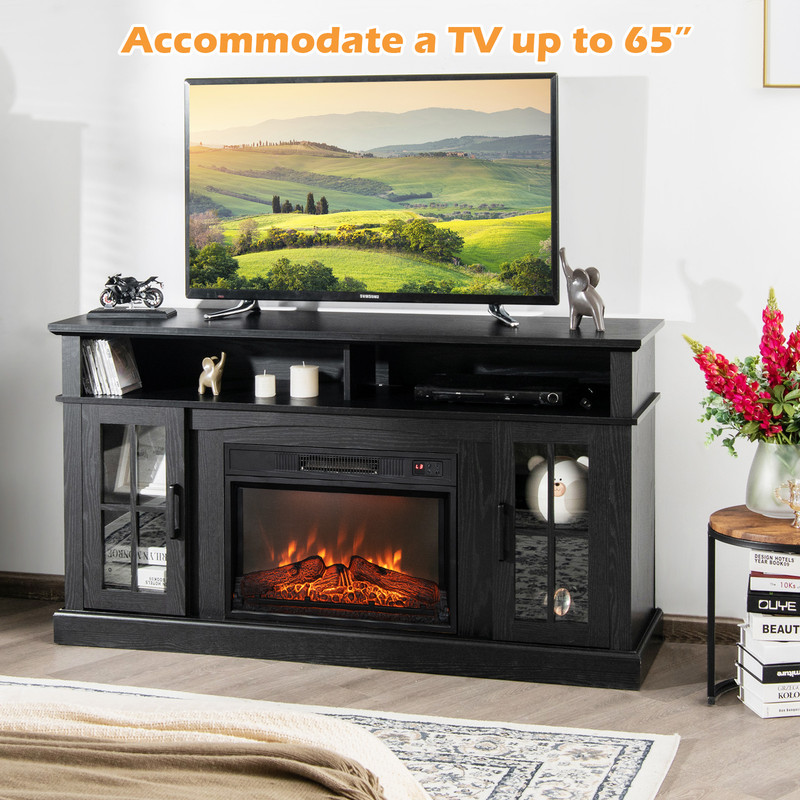 Modern Fireplace TV Console For TV With Storage Cabinets Remote And Adjustable LED Flame Heater 4