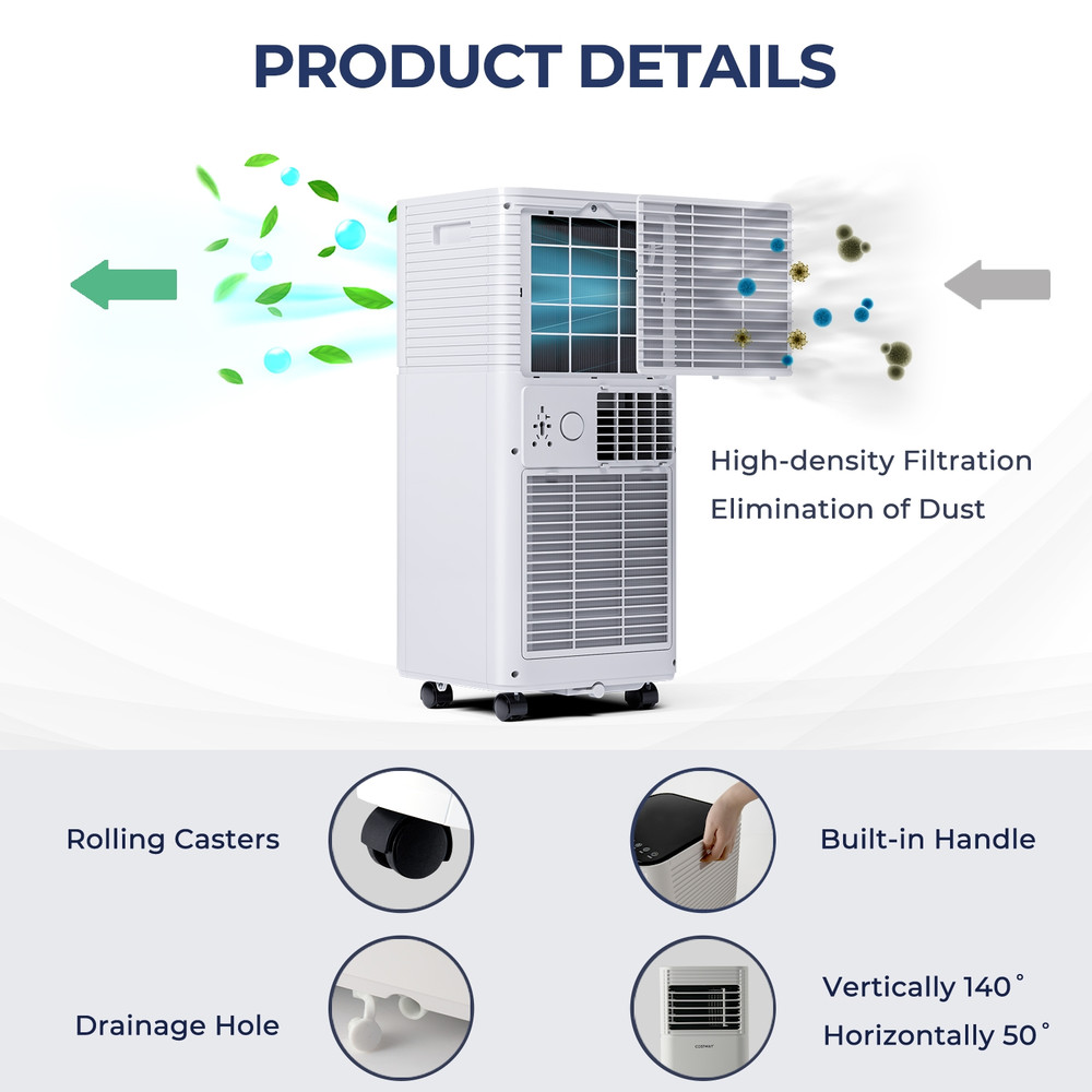 Portable BTU Air Cooler With Dehumidifier  Fan Mode Smart Control Quiet Sleep Mode Window Kit Ideal 7
