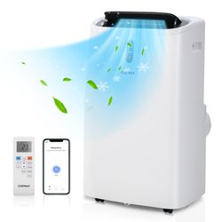 smart btu portable ac with wifi & app control, air conditioner with heat, fan, dehumidifier, 24h timer for home & office