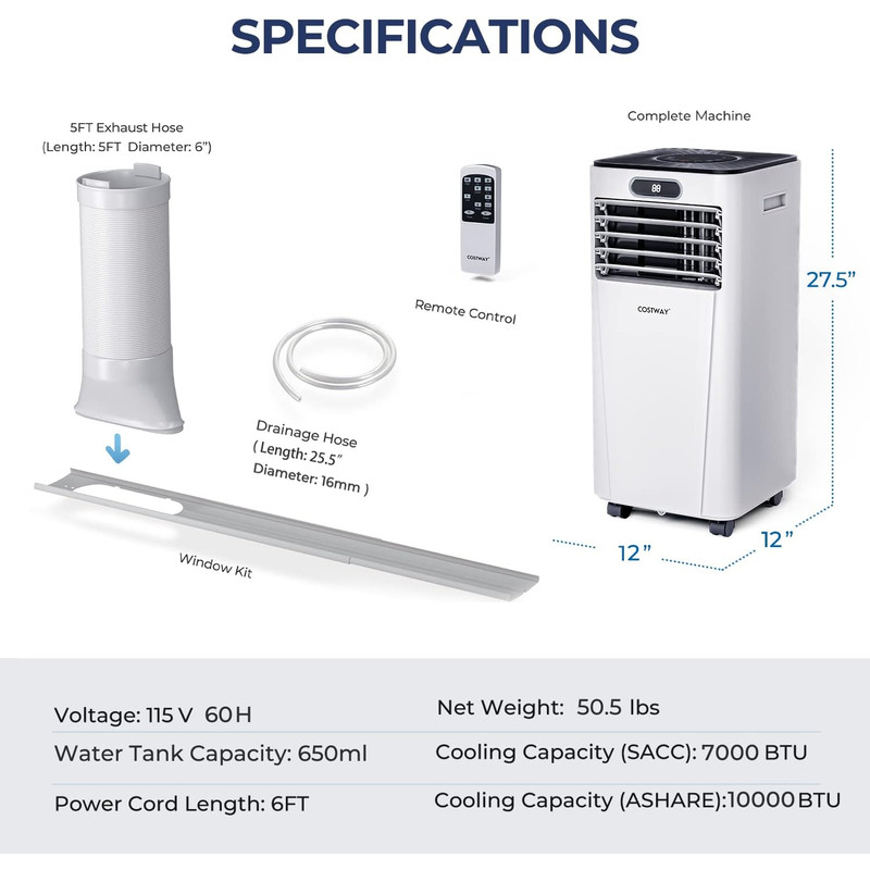 Portable BTU Air Conditioner With Dehumidifier And Fan Mode Quiet AC Unit With Sleep Mode Remote Co 7