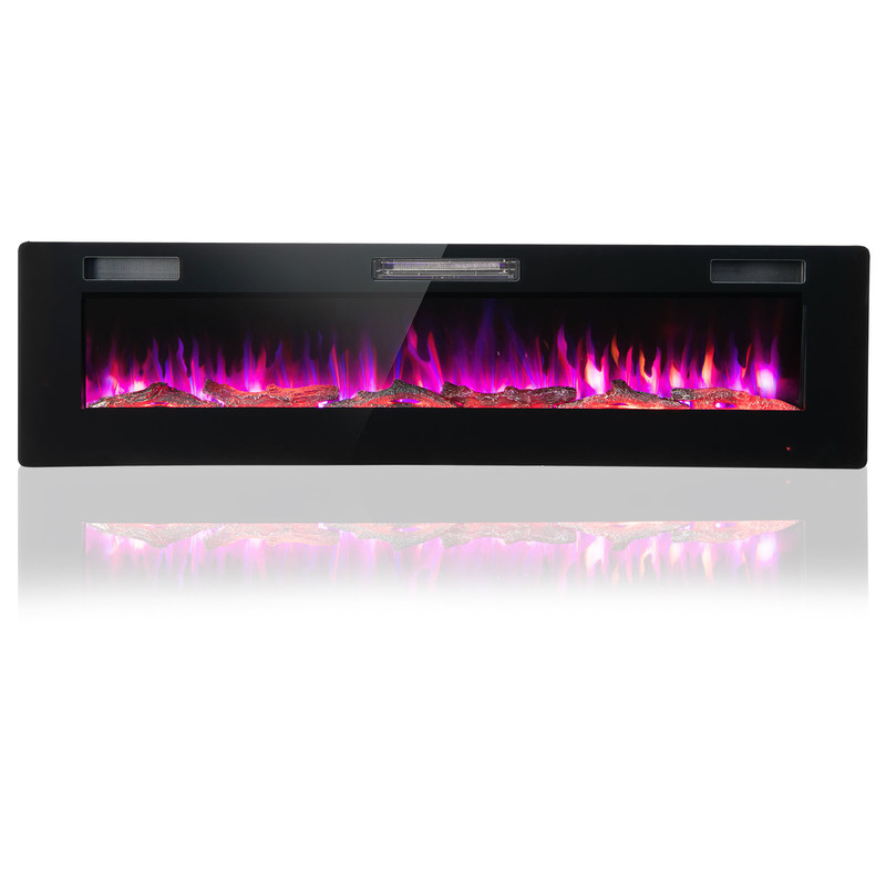 60 Inches Ultra-thin Electric Fireplace Heater with Remote, Timer & Wall Mount, 1500W Recessed LED Flame