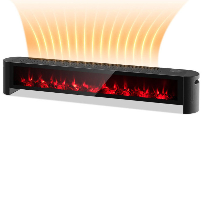 1400W Baseboard Electric Heater with Realistic Multicolor Flame, Quiet Indoor Room Heater with Thermostat & Remote