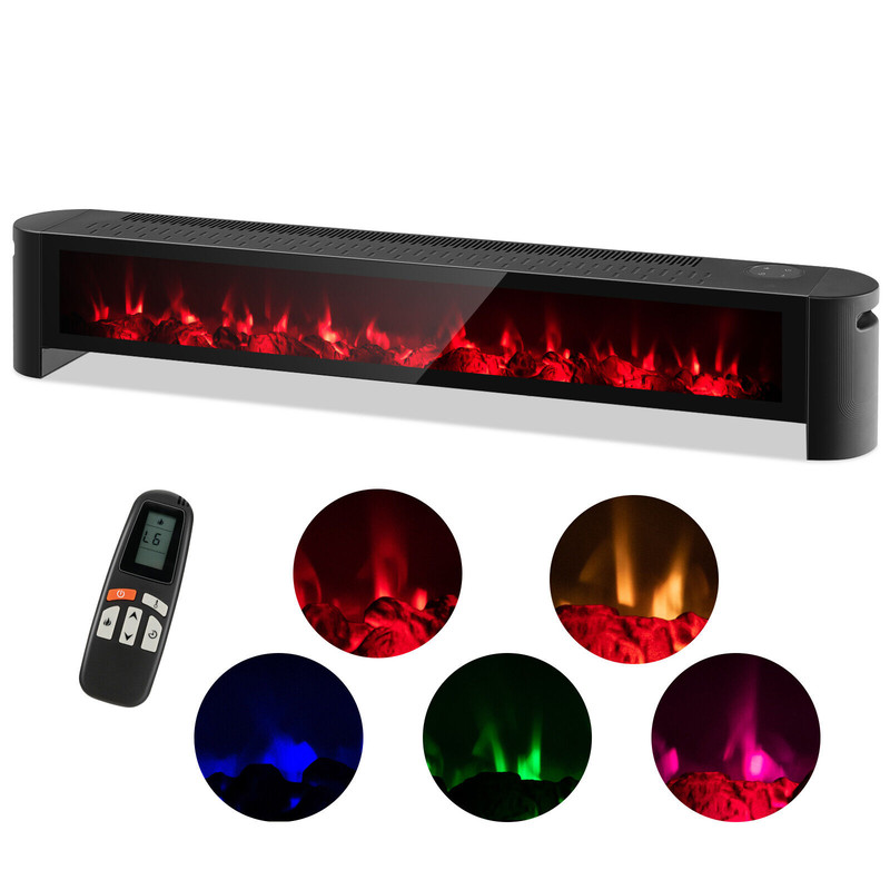 1400W Baseboard Electric Heater with Realistic Multicolor Flame, Quiet Indoor Room Heater with Thermostat & Remote