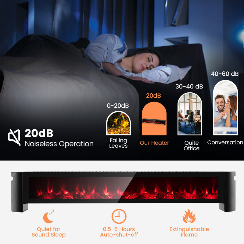 1400W Baseboard Electric Heater with Realistic Multicolor Flame, Quiet Indoor Room Heater with Thermostat & Remote