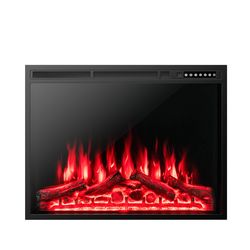 34/37 inch electric fireplace recessed with adjustable flames, wall mounted or freestanding heater, 1500w quiet remote