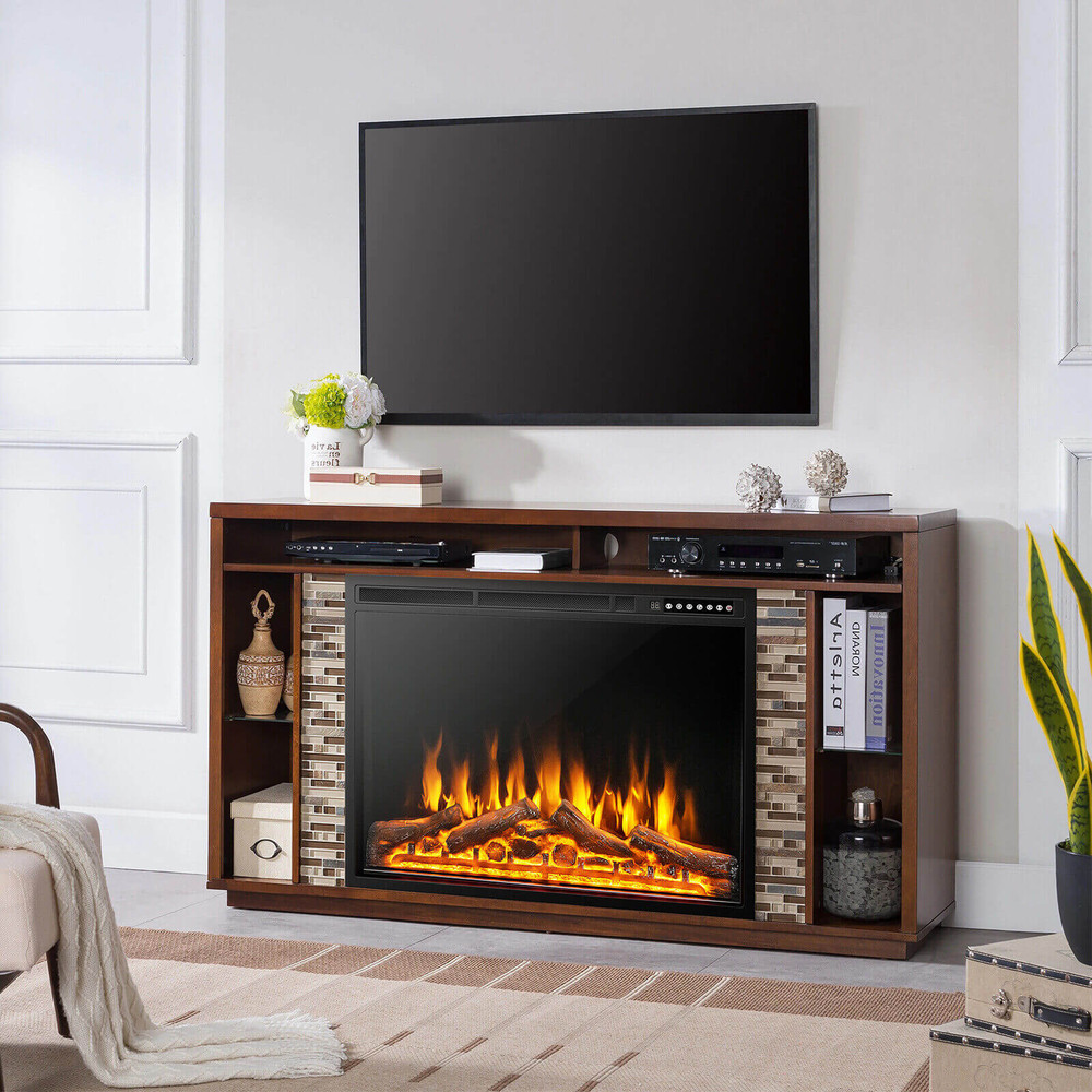 34/37 Inch Electric Fireplace Recessed with Adjustable Flames, Wall Mounted or Freestanding Heater, 1500W Quiet Remote