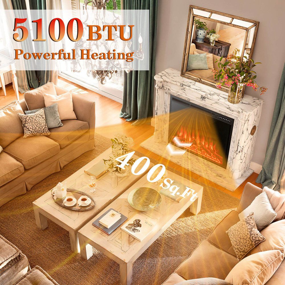 34/37 Inch Electric Fireplace Recessed with Adjustable Flames, Wall Mounted or Freestanding Heater, 1500W Quiet Remote