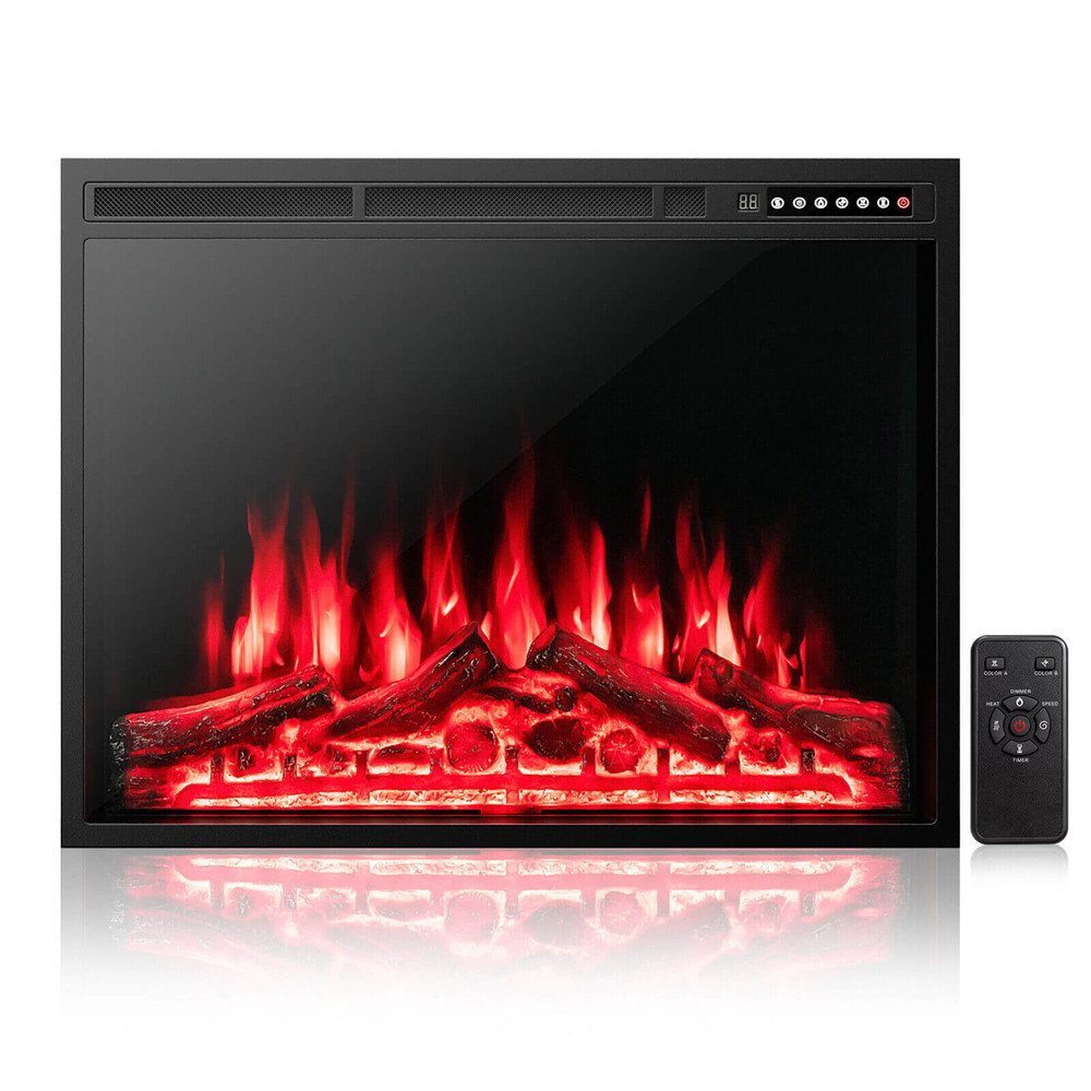 34/37 Inch Electric Fireplace Recessed with Adjustable Flames, Wall Mounted or Freestanding Heater, 1500W Quiet Remote