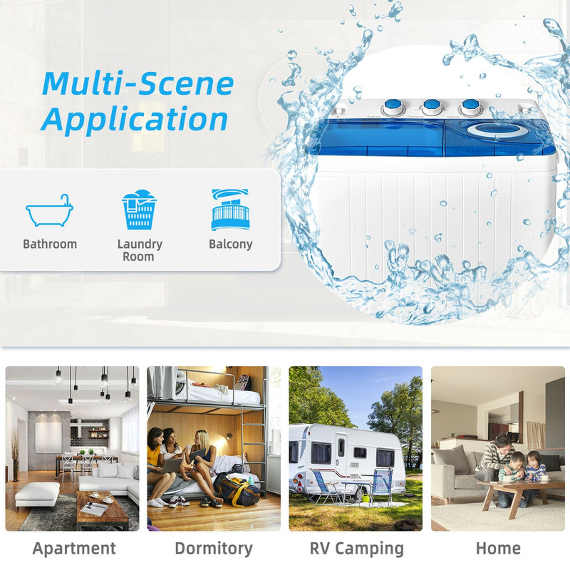 26 lbs Semi-Automatic Twin Tub Washing Machine with Drain Pump, Portable Washer Spinner Combo for Apartments, RV, Dorm