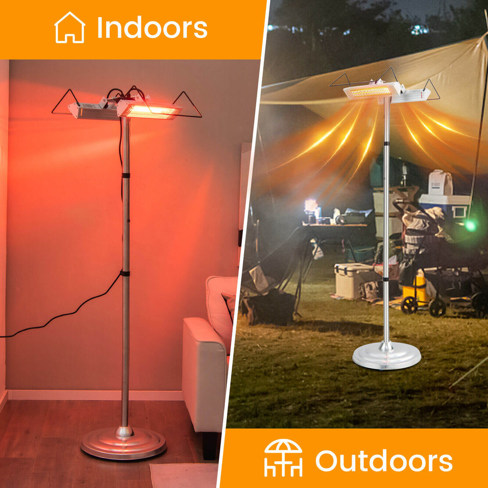 1500W Standing Electric Heater with Double-Sided Infrared Heating, Outdoor & Indoor Waterproof Patio Heater with Safety