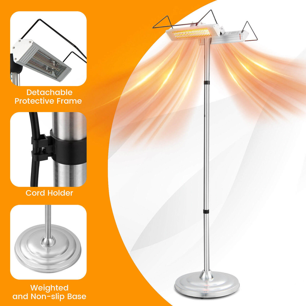 1500W Standing Electric Heater with Double-Sided Infrared Heating, Outdoor & Indoor Waterproof Patio Heater with Safety