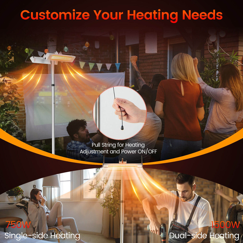 1500W Standing Electric Heater with Double-Sided Infrared Heating, Outdoor & Indoor Waterproof Patio Heater with Safety
