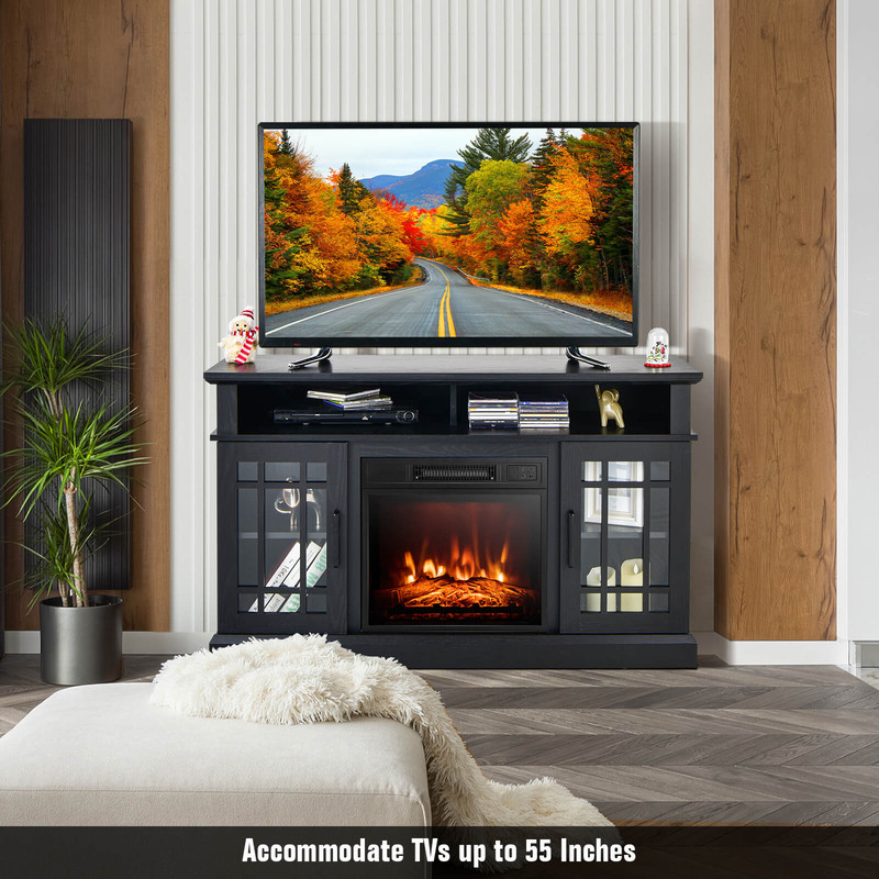 48 Inch Fireplace TV Stand with 18 Inch Electric Insert Heater, Cabinet Storage & Remote Control for TVs up to 55 Inch