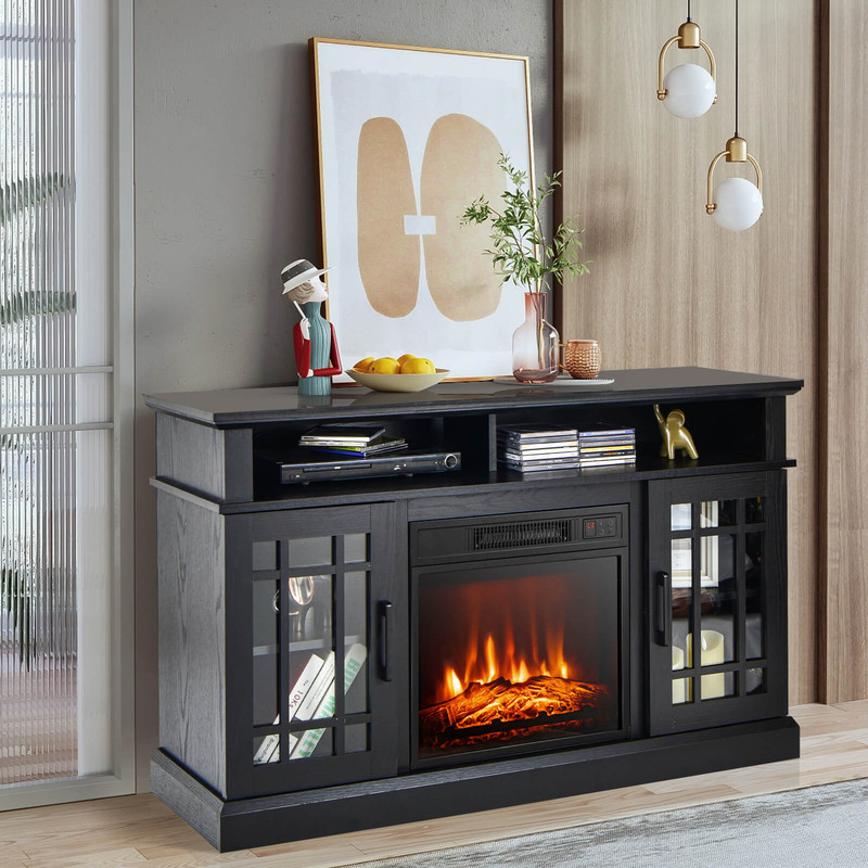 48 Inch Fireplace TV Stand with 18 Inch Electric Insert Heater, Cabinet Storage & Remote Control for TVs up to 55 Inch