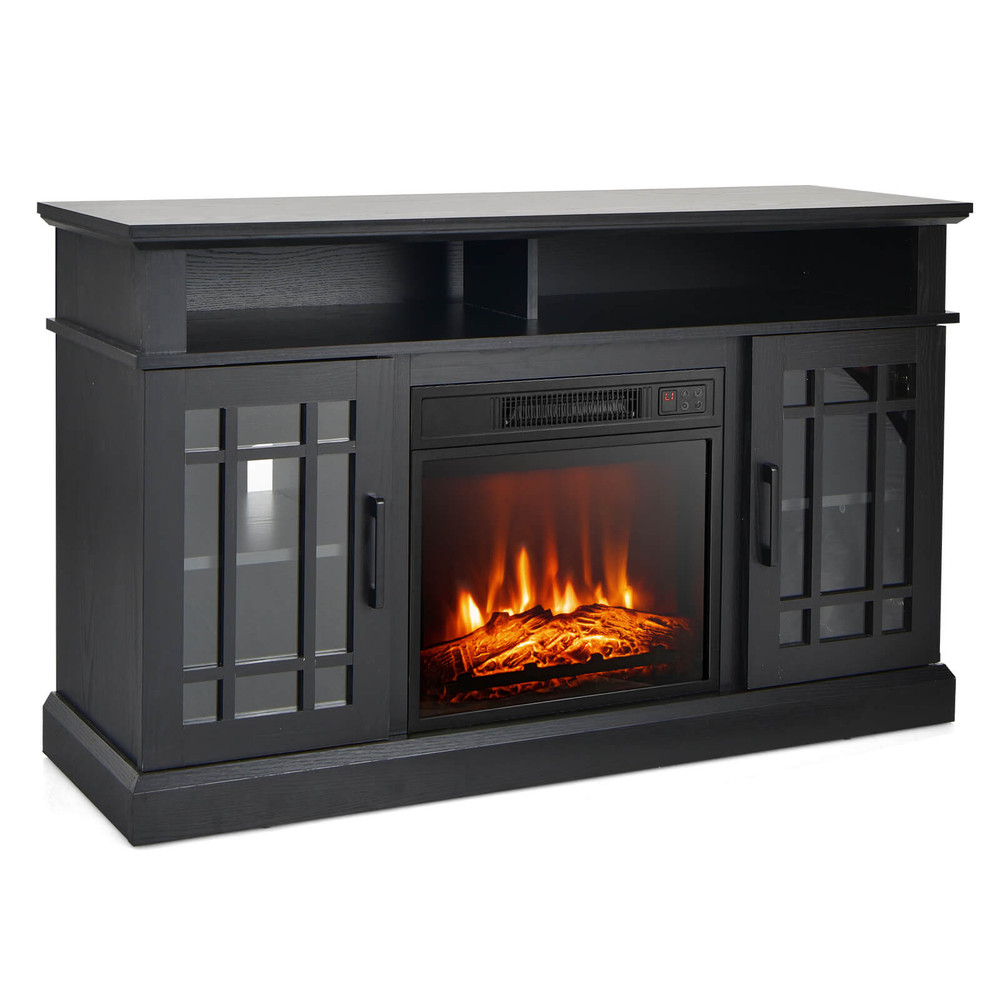 48 Inch Fireplace TV Stand with 18 Inch Electric Insert Heater, Cabinet Storage & Remote Control for TVs up to 55 Inch