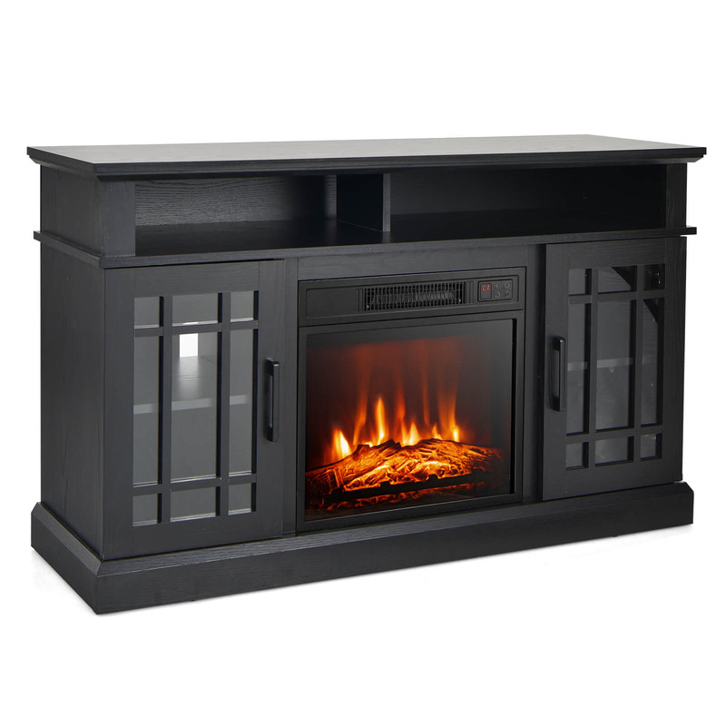 48 Inch Fireplace TV Stand with 18 Inch Electric Insert Heater, Cabinet Storage & Remote Control for TVs up to 55 Inch