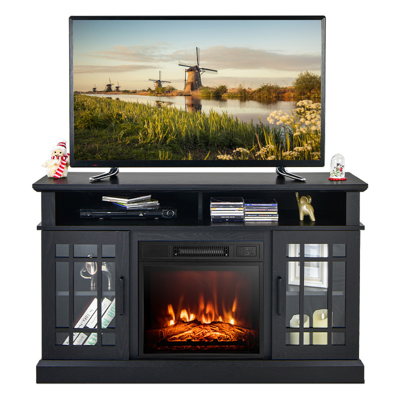 48 Inch Fireplace TV Stand with 18 Inch Electric Insert Heater, Cabinet Storage & Remote Control for TVs up to 55 Inch