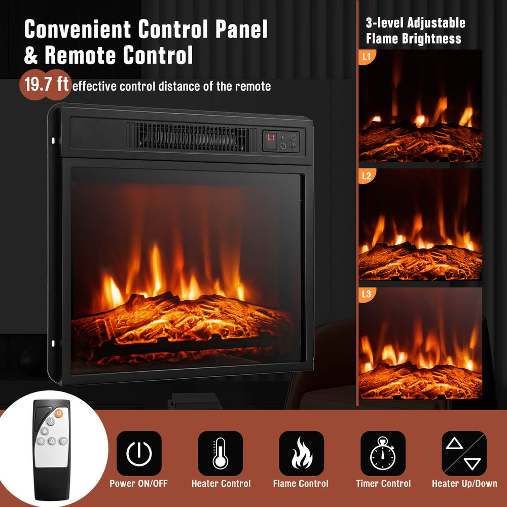 48 Inch Fireplace TV Stand with 18 Inch Electric Insert Heater, Cabinet Storage & Remote Control for TVs up to 55 Inch