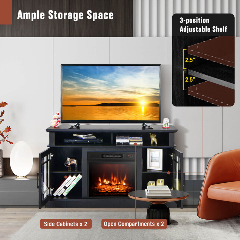 48 Inch Fireplace TV Stand with 18 Inch Electric Insert Heater, Cabinet Storage & Remote Control for TVs up to 55 Inch