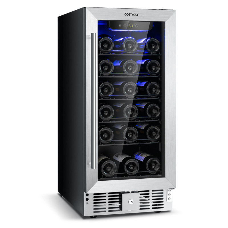 15 Inch 30-Bottle Stainless Steel Wine Cooler with Temperature Memory, Freestanding Beverage Refrigerator, Wine Fridge