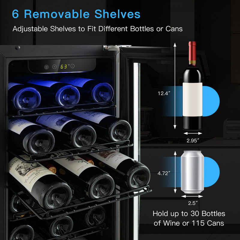 15 Inch 30-Bottle Stainless Steel Wine Cooler with Temperature Memory, Freestanding Beverage Refrigerator, Wine Fridge
