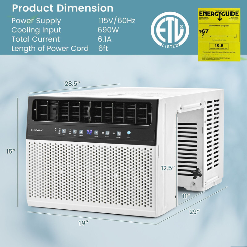 10000/12000 BTU Window Air Conditioner with Handy Remote, LED Control Panel, Energy Saver, Dehumidifier, Quiet AC Unit