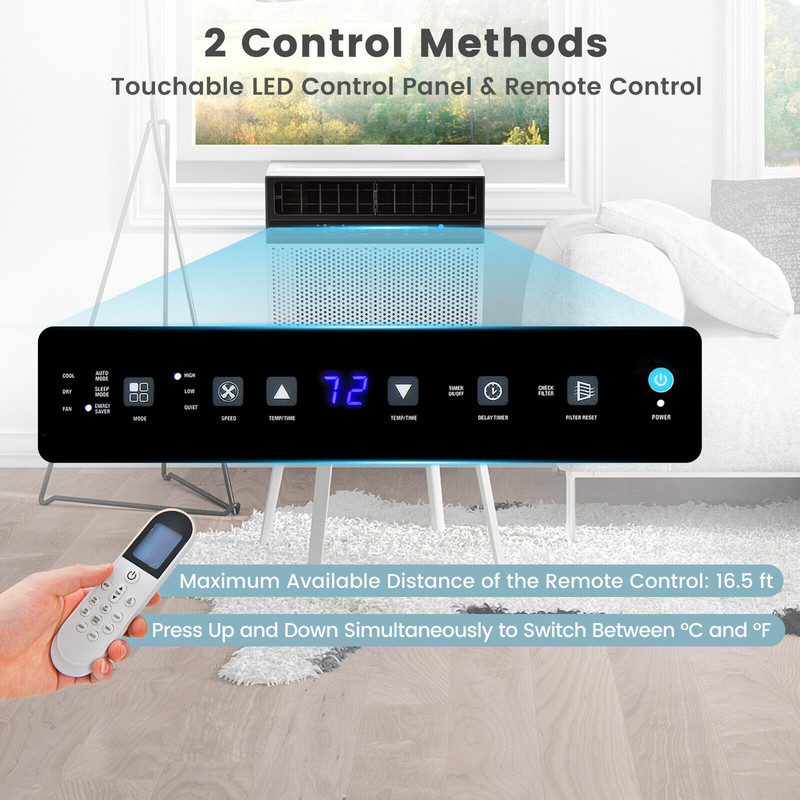 10000/12000 BTU Window Air Conditioner with Handy Remote, LED Control Panel, Energy Saver, Dehumidifier, Quiet AC Unit