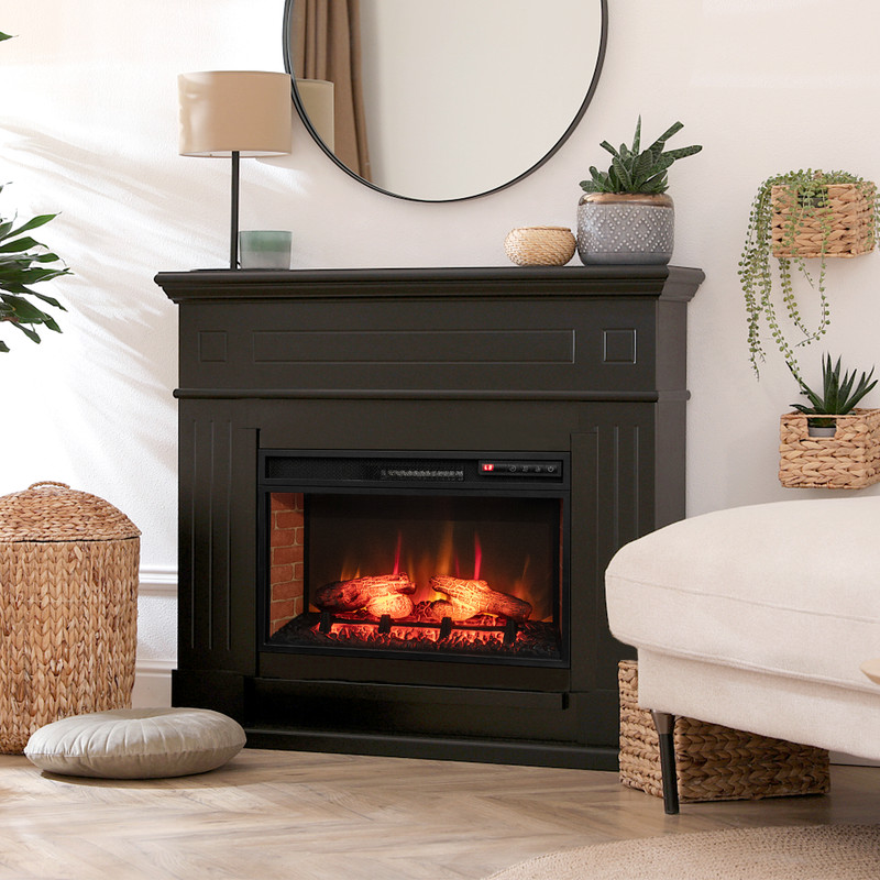 26 Inch Recessed Freestanding Fireplace Heater with 3-Level Flame, 6H Timer, Remote, Quiet Operation & Brick Design
