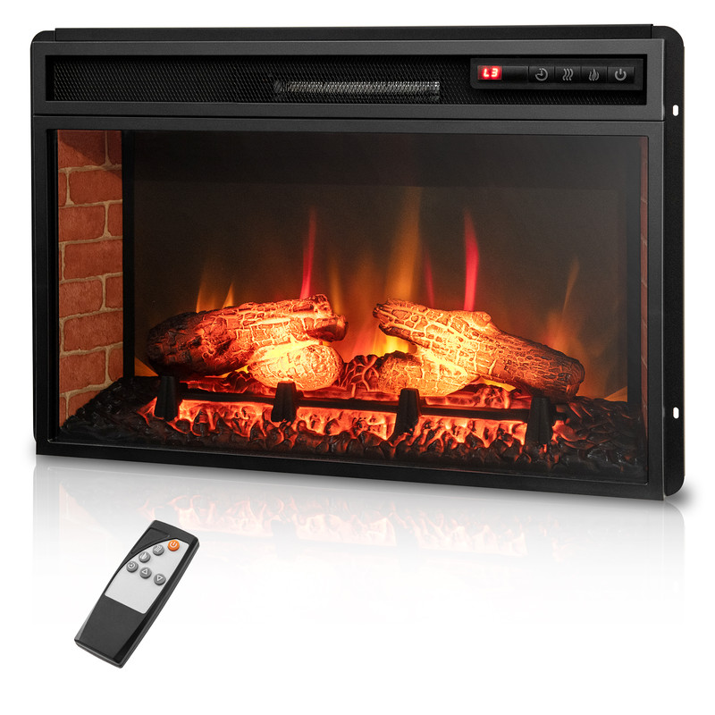 26 Inch Recessed Freestanding Fireplace Heater with 3-Level Flame, 6H Timer, Remote, Quiet Operation & Brick Design