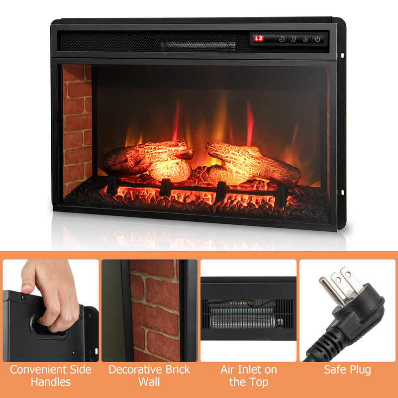 26 Inch Recessed Freestanding Fireplace Heater with 3-Level Flame, 6H Timer, Remote, Quiet Operation & Brick Design