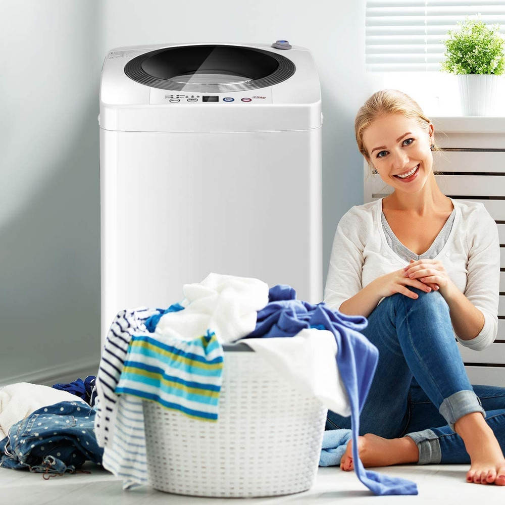 Portable 7.7 lbs Automatic Laundry Washing Machine with Drain Pump, Compact Top Load Washer for Apartments, Dorms, RVs