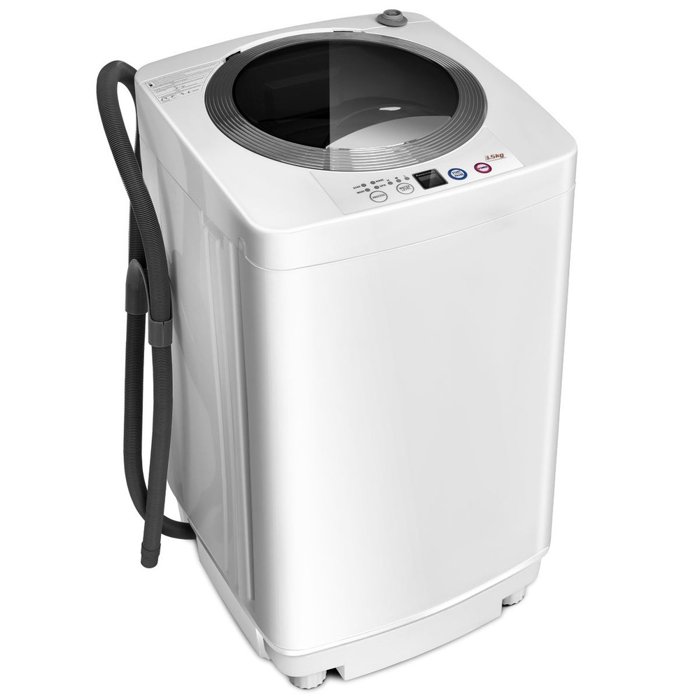 Portable 7.7 lbs Automatic Laundry Washing Machine with Drain Pump, Compact Top Load Washer for Apartments, Dorms, RVs