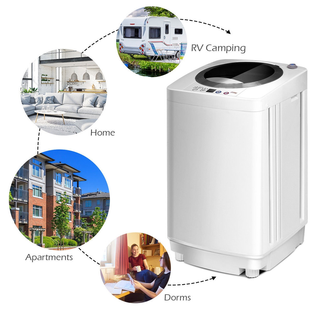 Portable 7.7 lbs Automatic Laundry Washing Machine with Drain Pump, Compact Top Load Washer for Apartments, Dorms, RVs