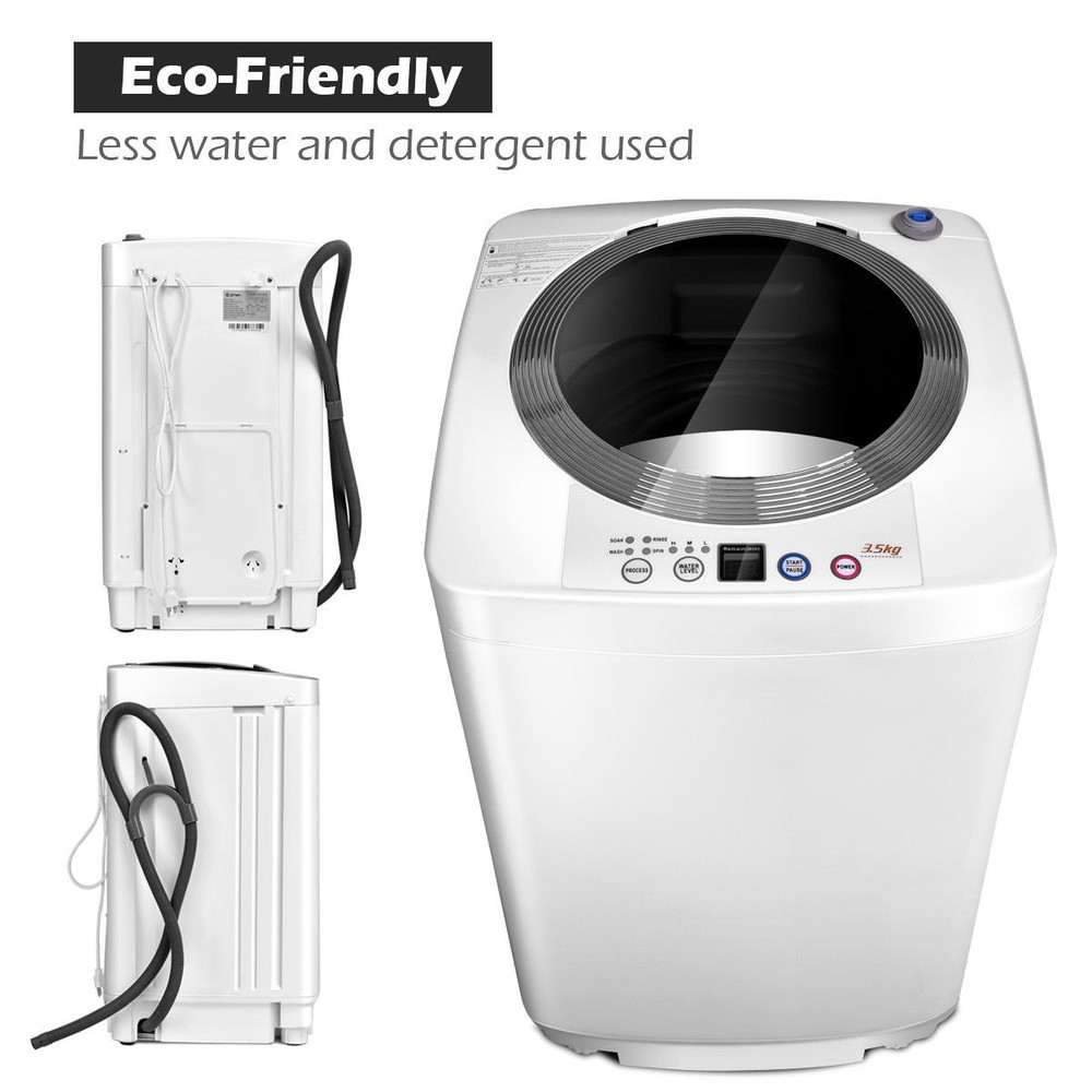 Portable 7.7 lbs Automatic Laundry Washing Machine with Drain Pump, Compact Top Load Washer for Apartments, Dorms, RVs