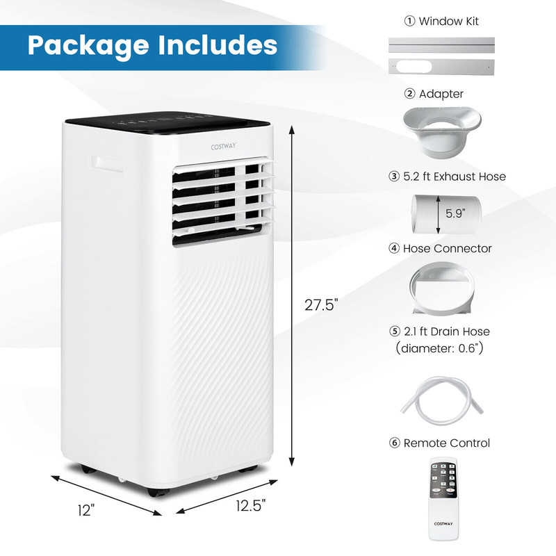 8000 BTU Portable Air Conditioner with Remote Control, Sleep Mode, Dehumidifier & Fan for Room up to 250 Sq.Ft