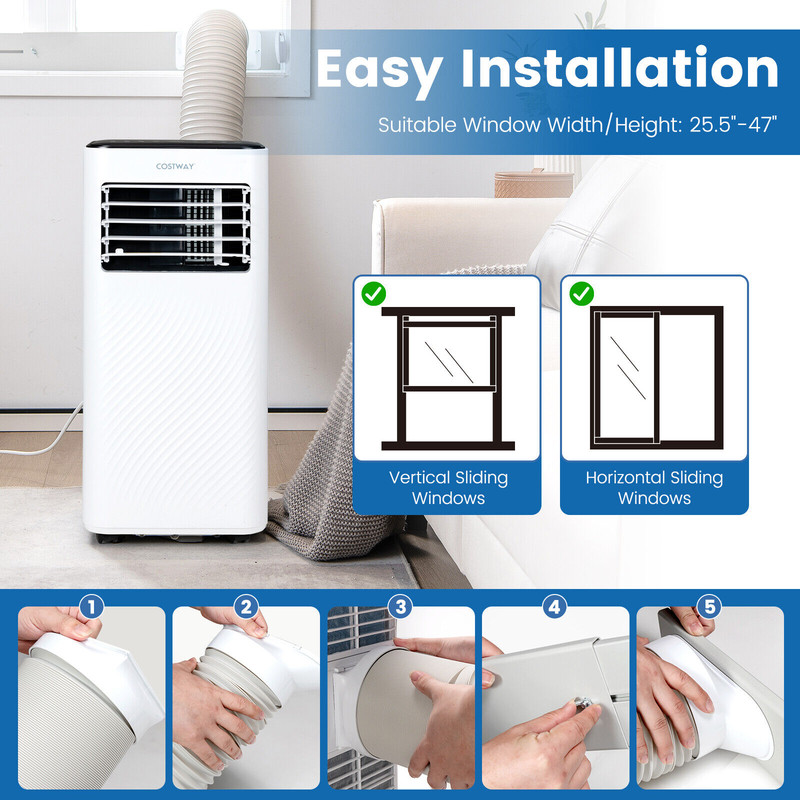 8000 BTU Portable Air Conditioner with Remote Control, Sleep Mode, Dehumidifier & Fan for Room up to 250 Sq.Ft