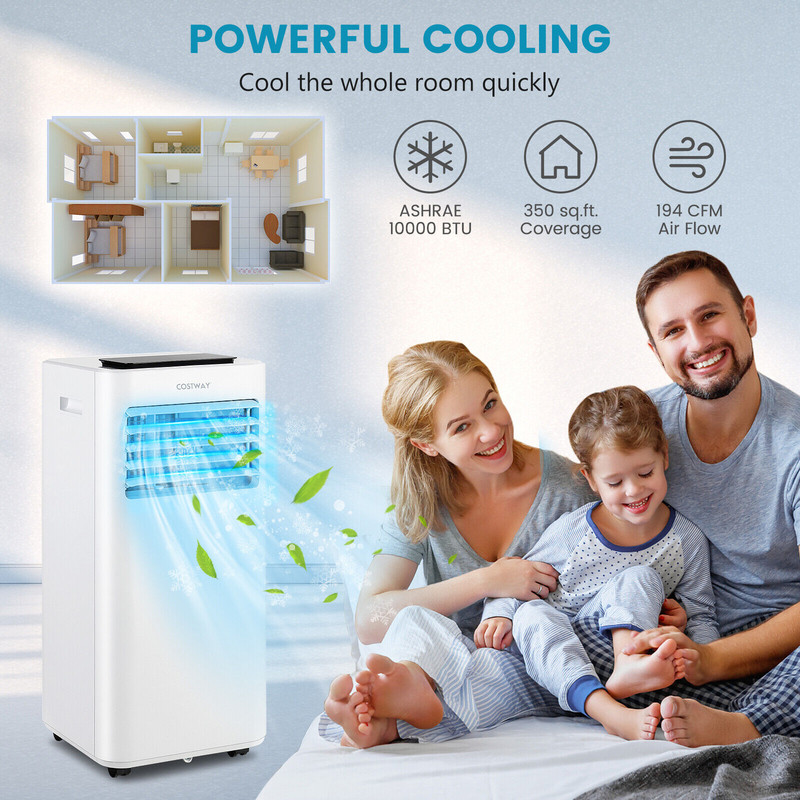 10000 BTU Portable Air Conditioner with Remote Control, Dehumidifier & Fan, Quiet AC Unit for Room Home Office Bedroom