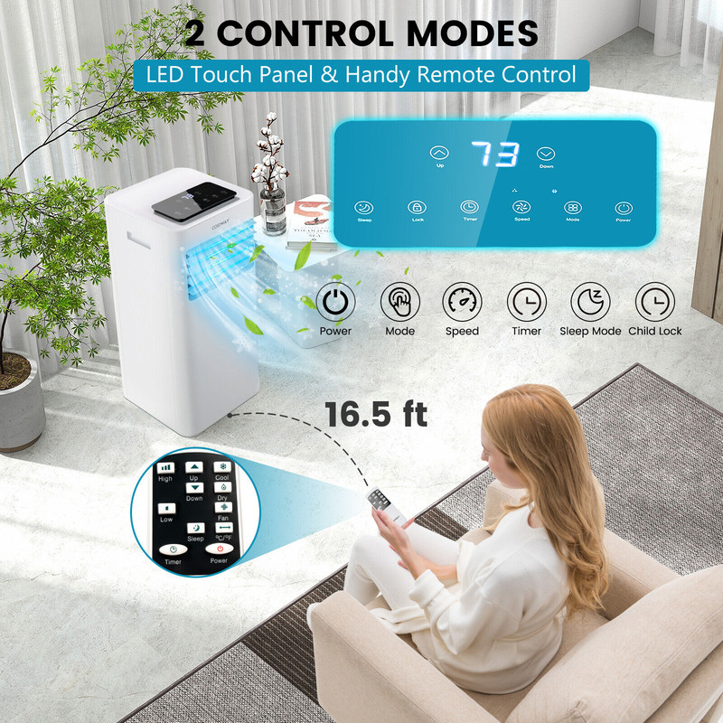 10000 BTU Portable Air Conditioner with Remote Control, Dehumidifier & Fan, Quiet AC Unit for Room Home Office Bedroom