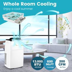 13000 btu portable air conditioner with app & heater, 4-in-1 ac unit with wifi, dehumidifier & fan, voice control