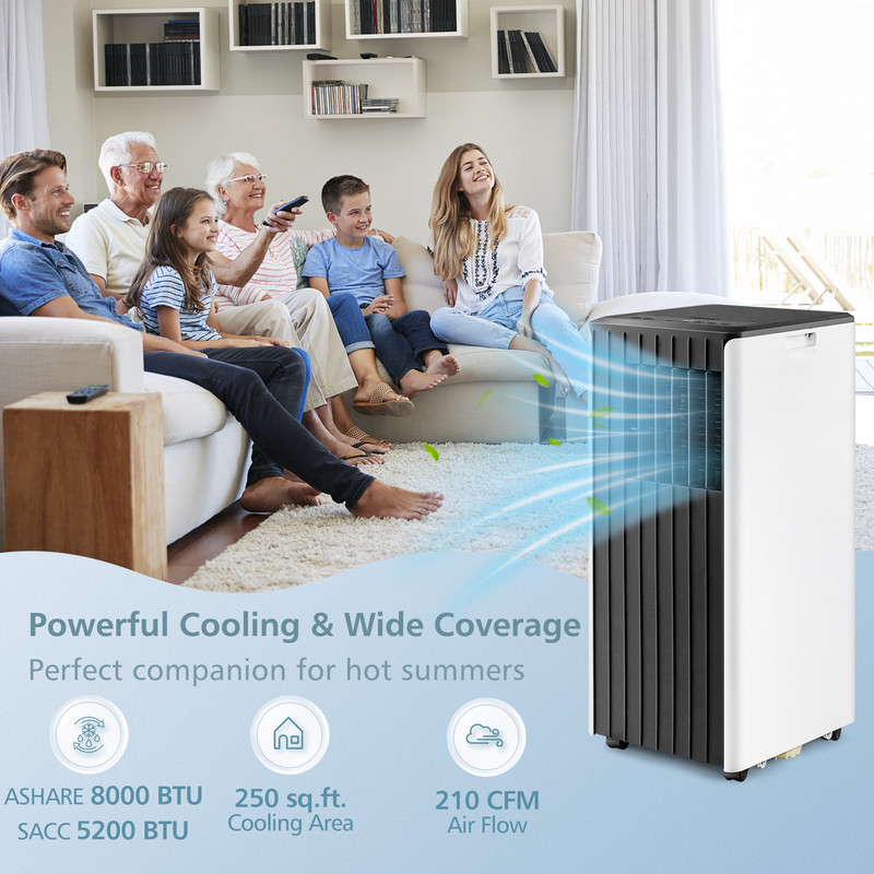 8000 BTU Portable Air Conditioner with Cool Humidifier & Sleep Mode, AC Unit for Rooms Up to 250 Sq.Ft with Remote