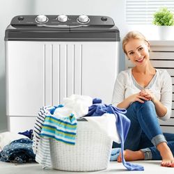 portable twin-tub washing machine, compact semi-automatic washer and spinner for small spaces and travel use