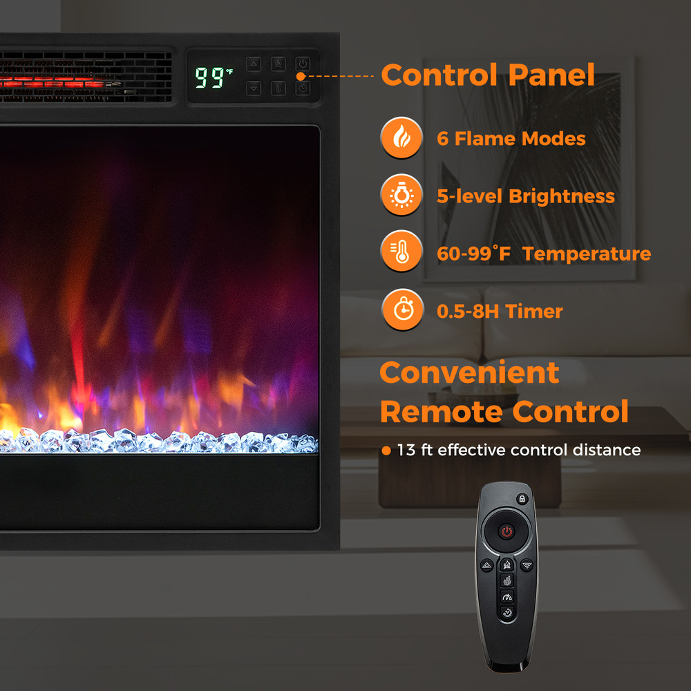 Recessed Electric Fireplace Insert With Remote Control Wall Mounted Infrared Heater With Flame Sett 4