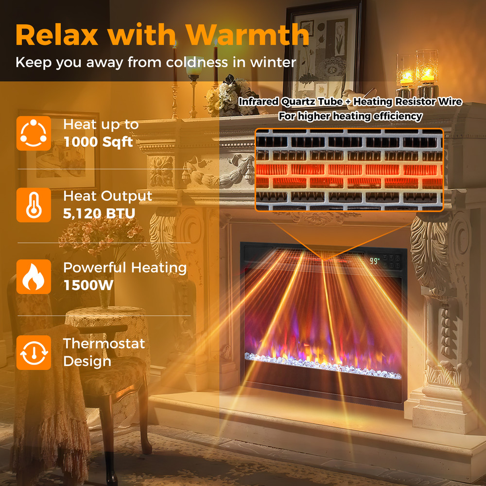 Recessed Electric Fireplace Insert With Remote Control Wall Mounted Infrared Heater With Flame Sett 2