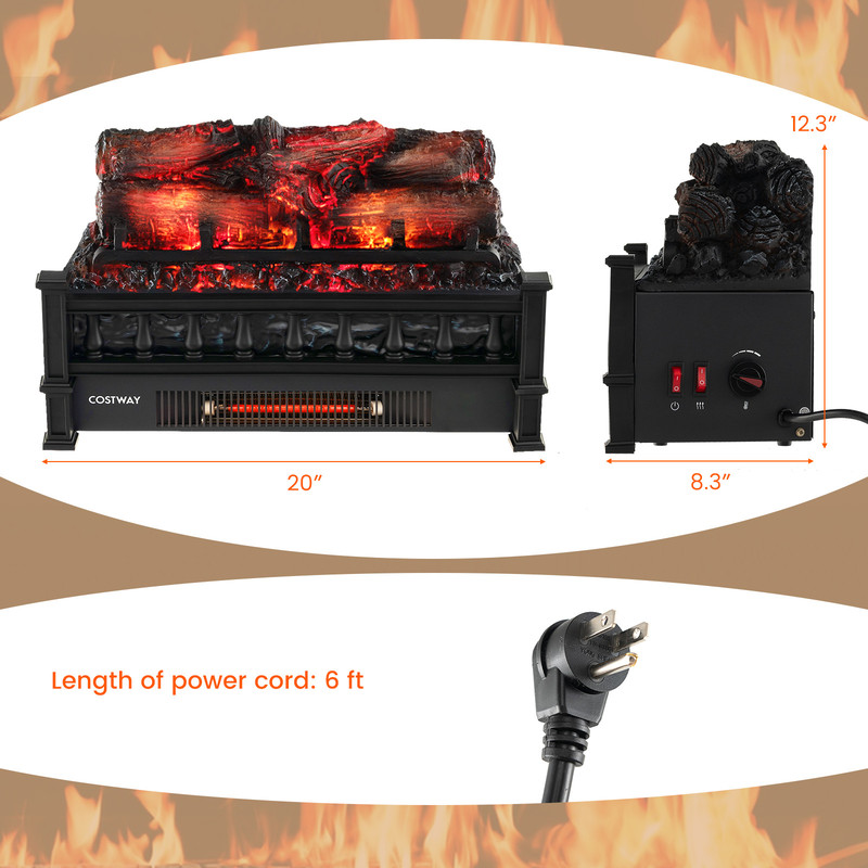 Electric Fireplace Heater With Realistic Pinewood Ember Bed Infrared Log Insert For Home Living Roo 6