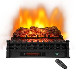 infrared electric fireplace heater with remote control and realistic pinewood ember bed, 5 flame colors & adjustable