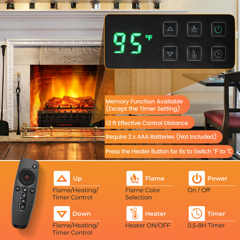 Infrared Electric Fireplace Heater With Remote Control And Realistic Pinewood Ember Bed 5 Flame Col 2
